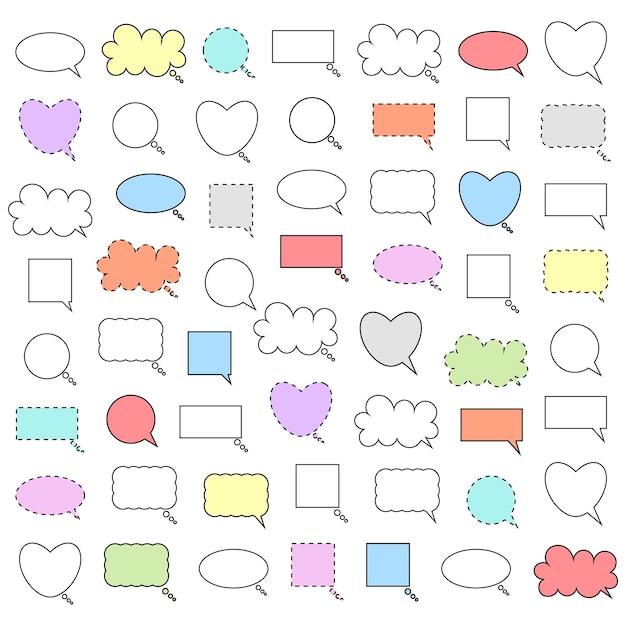 Cute colorful chat bubbles with dashed lines