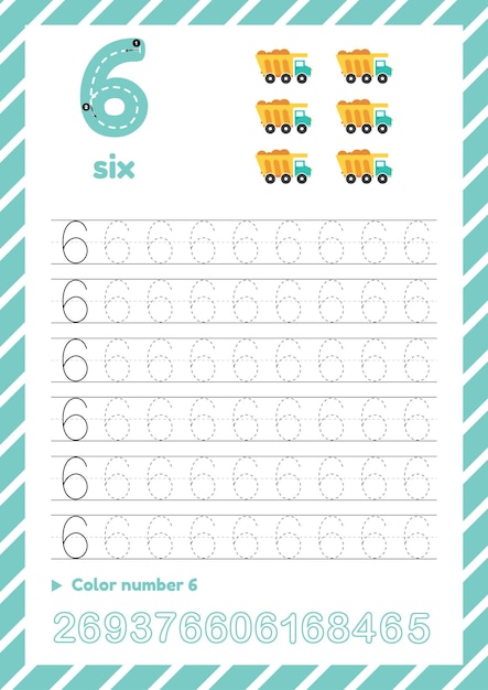 Cute colorful children flashcard with tracing and koala learn how to write number six for kids education