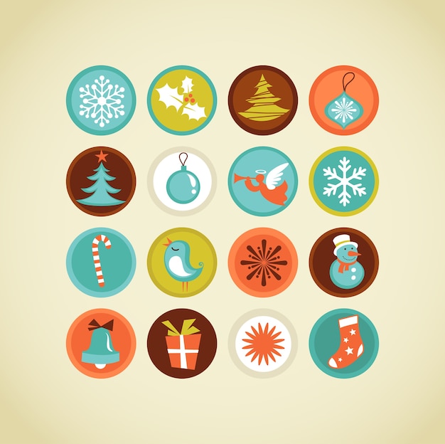 Cute colorful Christmas icons set.  illustration