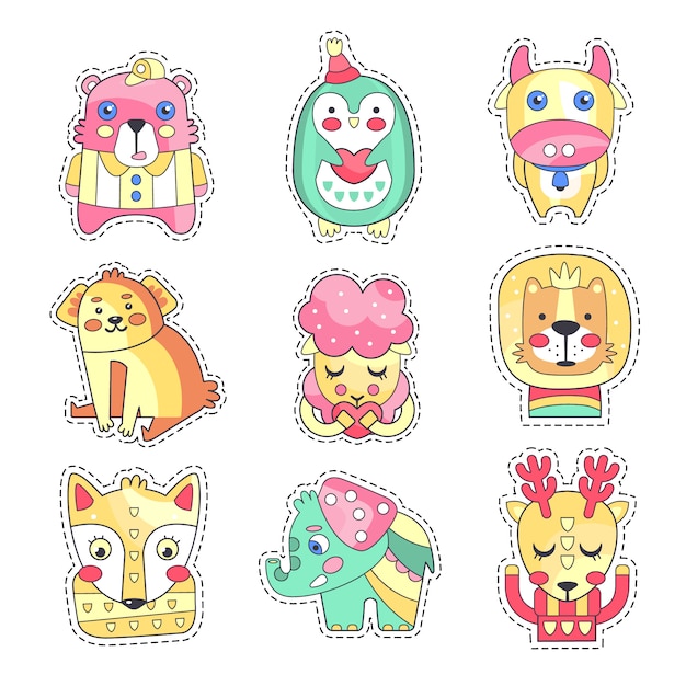 Cute colorful cloth patches set, embroidery or applique for decoration kids clothing cartoon  illustrations