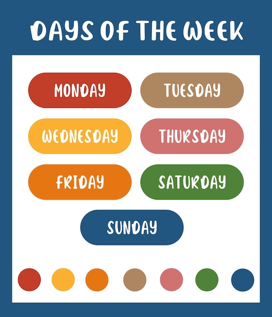 Vector cute colorful days of the week sticker journal collections