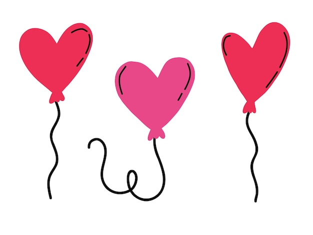 Cute colorful heart shaped balloons in doodle style