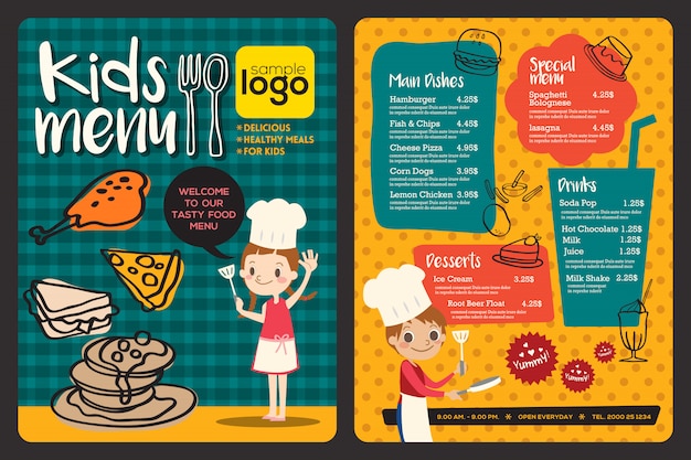 Cute colorful kids meal menu template