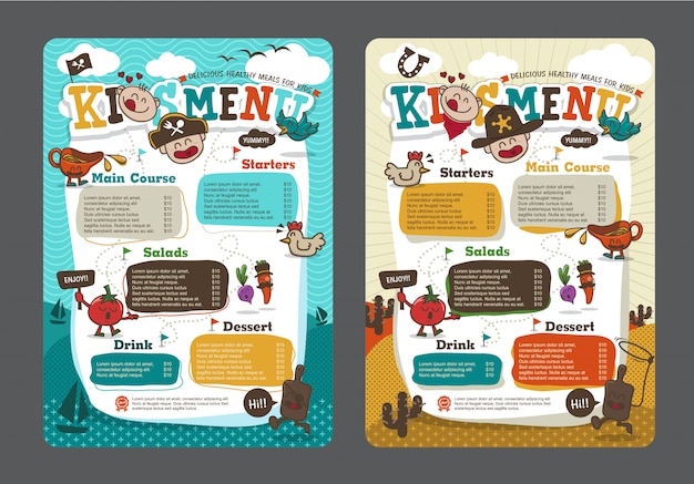 Vector cute colorful kids meal menu template