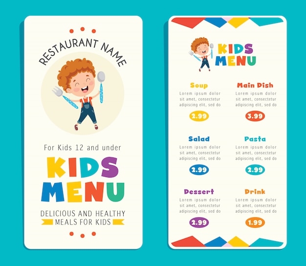 Cute colorful kids meal menu template