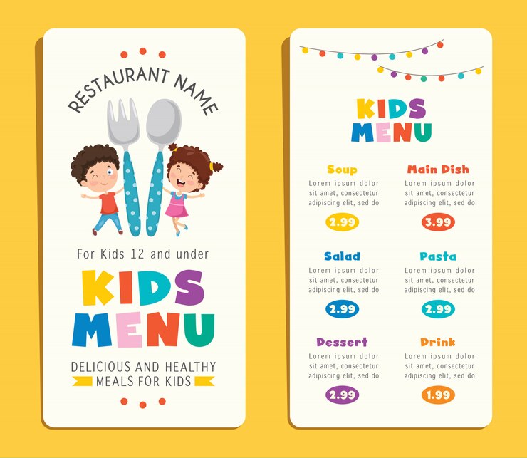 Vector cute colorful kids meal menu template