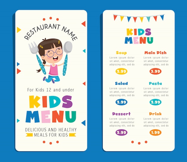 Modello di menu pasto bambini colorati carino