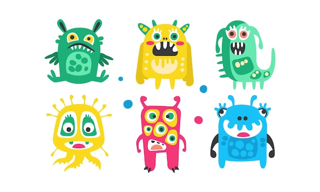 Cute Colorful Monsters with Open Mouth Vector Set