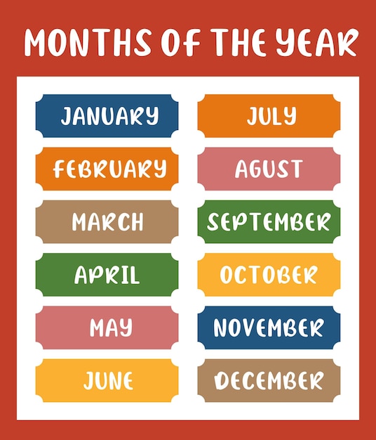 Vector cute colorful months of the year sticker journal collections