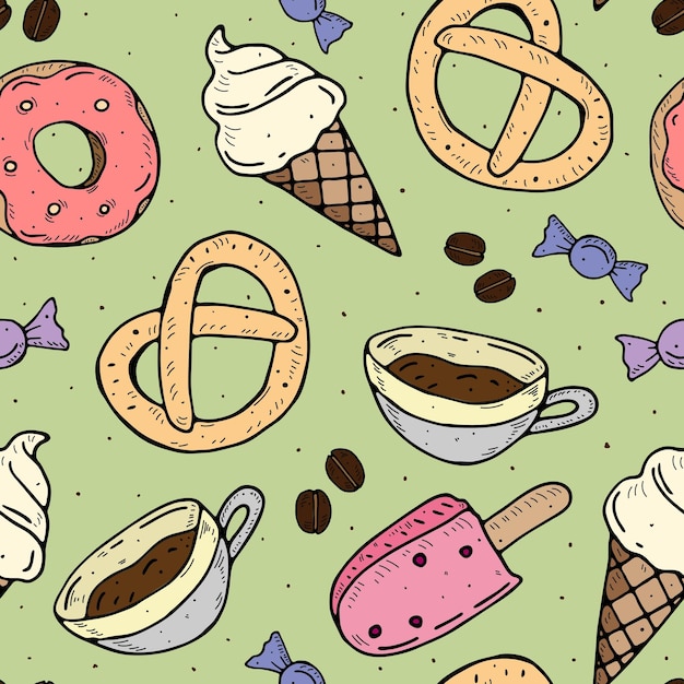 Cute colorful pattern with coffee ice cream