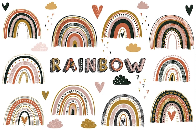 Vector cute colorful rainbow collection set