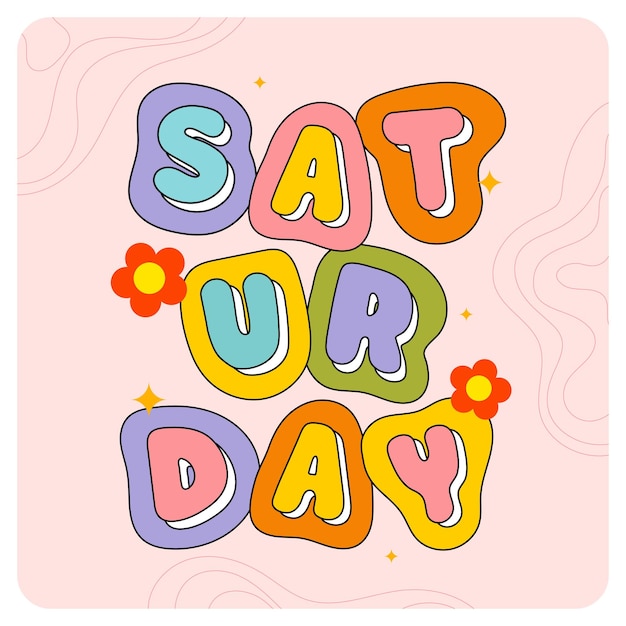 Vector cute colorful saturday lettering typeface journal and sticker collection vector