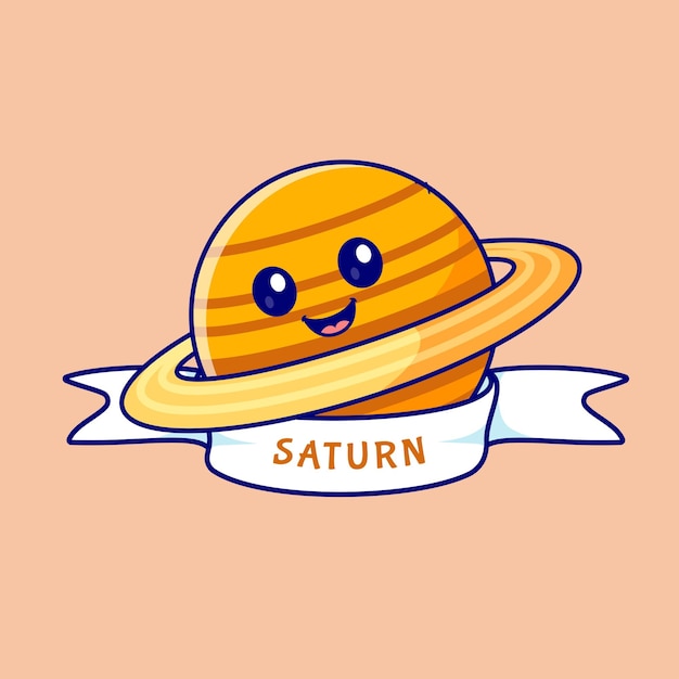 Cute colorful Saturn planet logo illustration