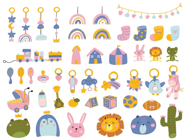 Vector cute colorful scandinavian style baby shower elements illustration