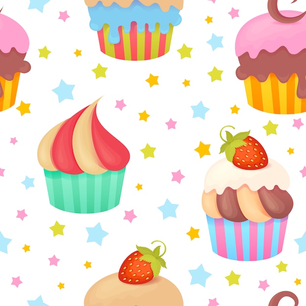 Vector cute colorful seamless pattern with muffins