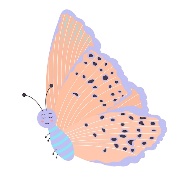 Cute colorful smiling butterfly flying insect cartoon character vector illustration