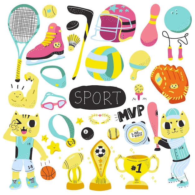 Vector cute colorful sport hand drawn doodle illustration