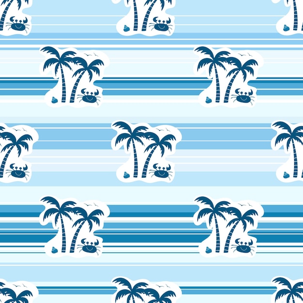 Cute colorful summer seamless vector pattern with palm trees and crabs