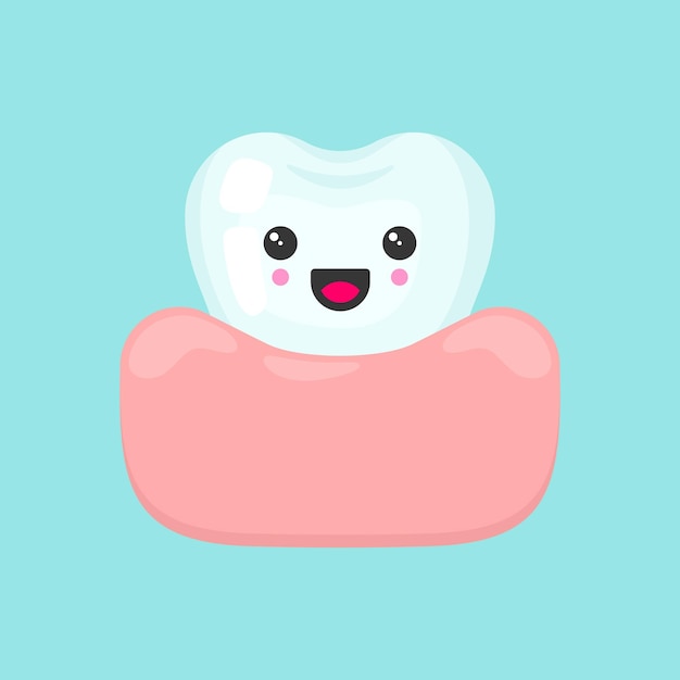 Симпатичный красочный зуб на векторной иллюстрации десен со счастливыми эмоциями