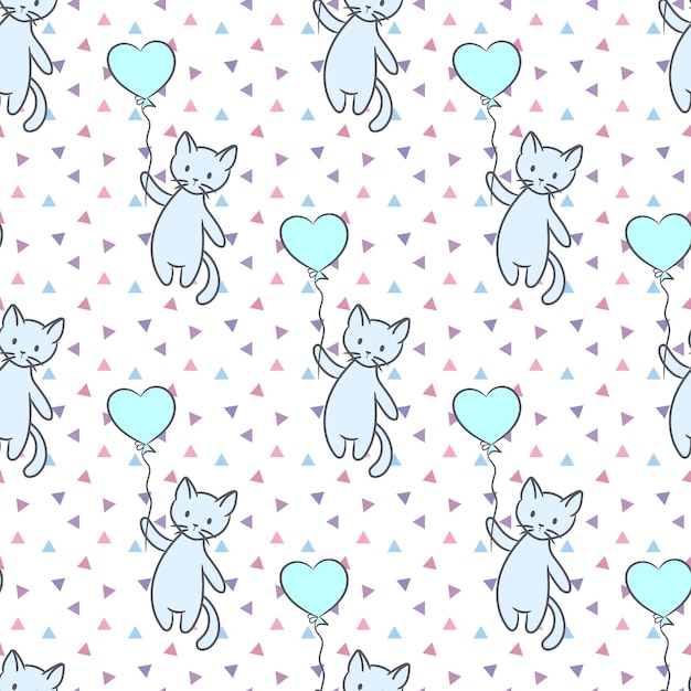 Cute colorful vector pattern with cartoon cats