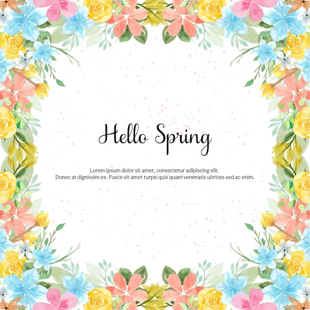 Cute Colorful Watercolor Spring Floral Frame With Abstract Background