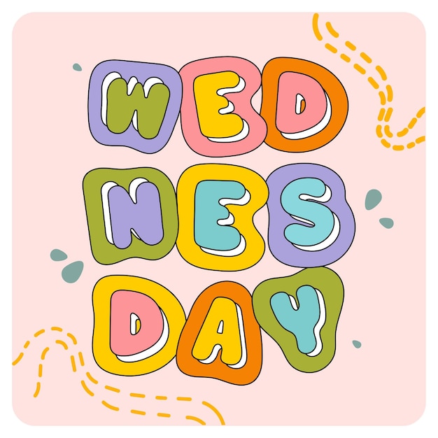 cute colorful wednesday lettering typeface journal and sticker collection vector