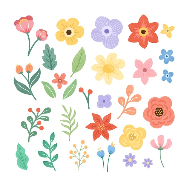 Vector cute colorfull spring flowers illustration