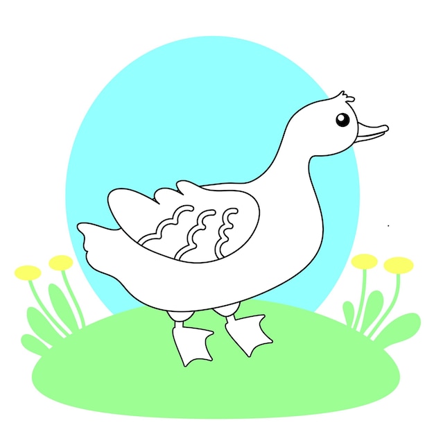 Cute coloring book cartoon duck farm birds