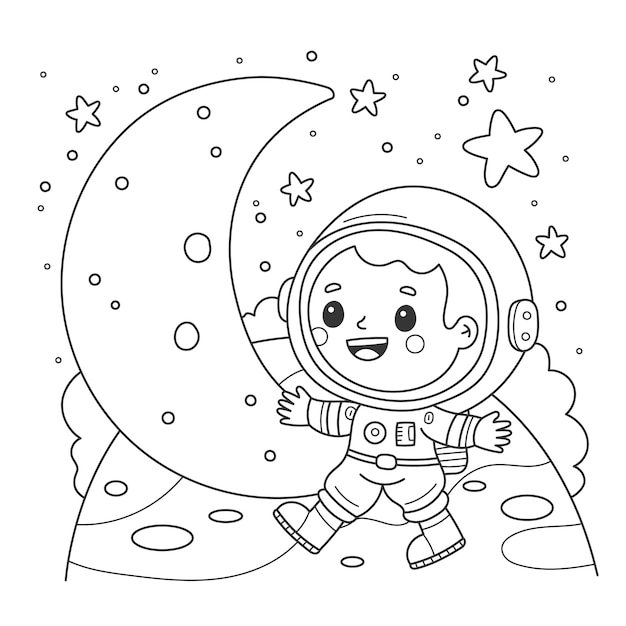 Vector cute coloring book with astronaut