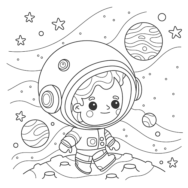 Vector cute coloring book with astronaut