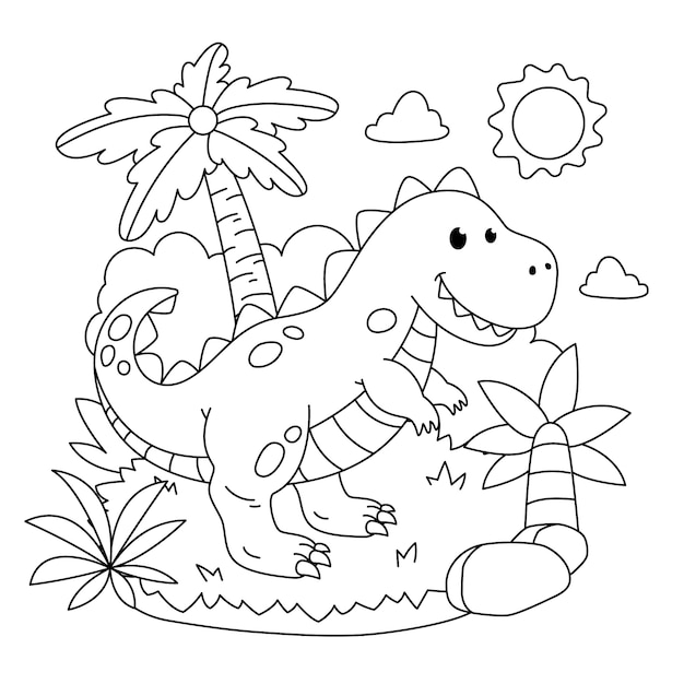 Vector cute coloring book with dinosaur