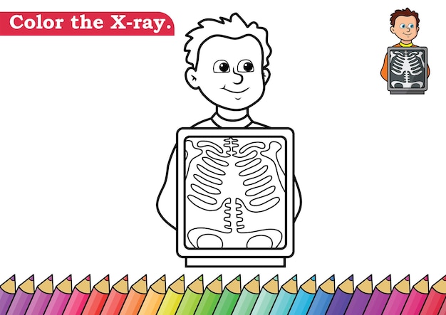 Симпатичная раскраска для детей с рентгеновским изображением векторная иллюстрация раскраски страницы книги позволяет раскрасить