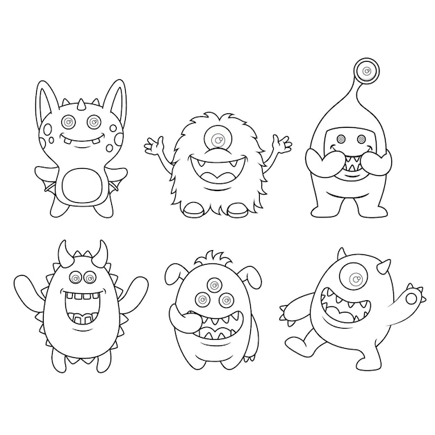 Vector cute coloring for kids with monster collection