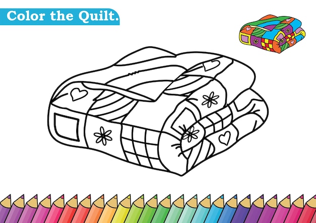 Cute coloring for kids with Quilt picture Vector illustration of coloring book page Lets color