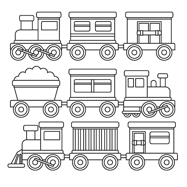 Vector cute coloring for kids with trains