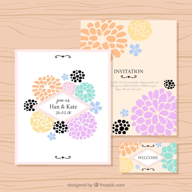 Cute colors flowers wedding invitation set