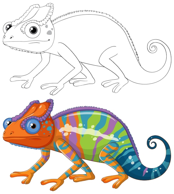 Cute colourful chameleon cartoon isolated