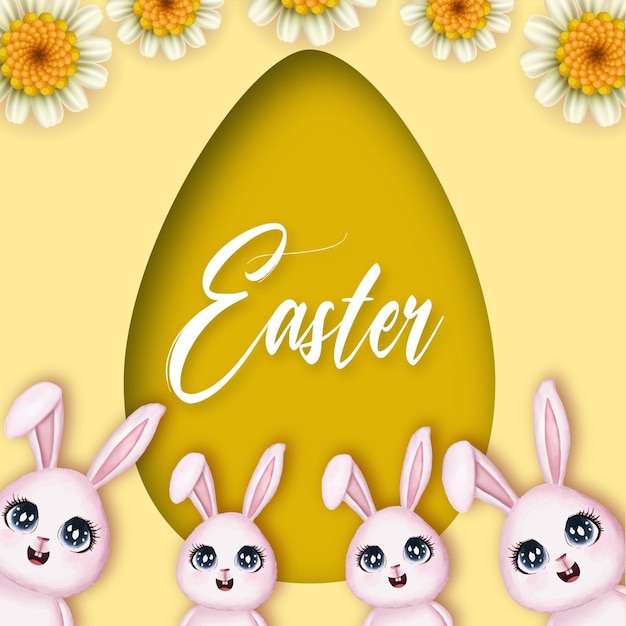 Cute colourful happy easter sale poster banner beige yellow background with eggs free vector