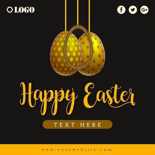 Cute Colourful Happy Easter Sale Poster Banner Black Golden Background with Eggs Free Vector