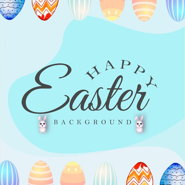 Cute Colourful Happy Easter Sale Poster Banner Blue Background with Eggs Free Vector