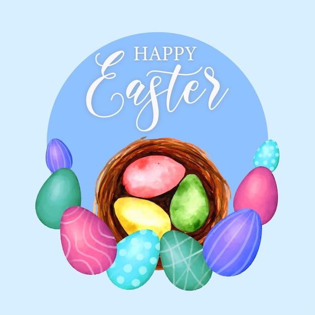 Cute Colourful Happy Easter Sale Poster Banner Blue Green Background with Eggs Free Vector