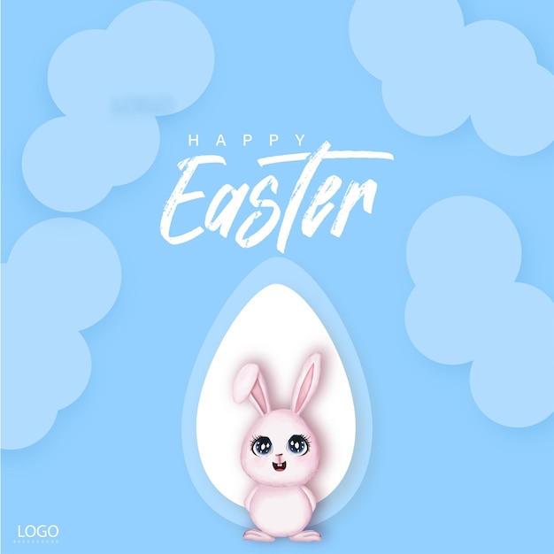 Cute Colourful Happy Easter Sale Poster Banner Blue Pink Background with Eggs Free Vector