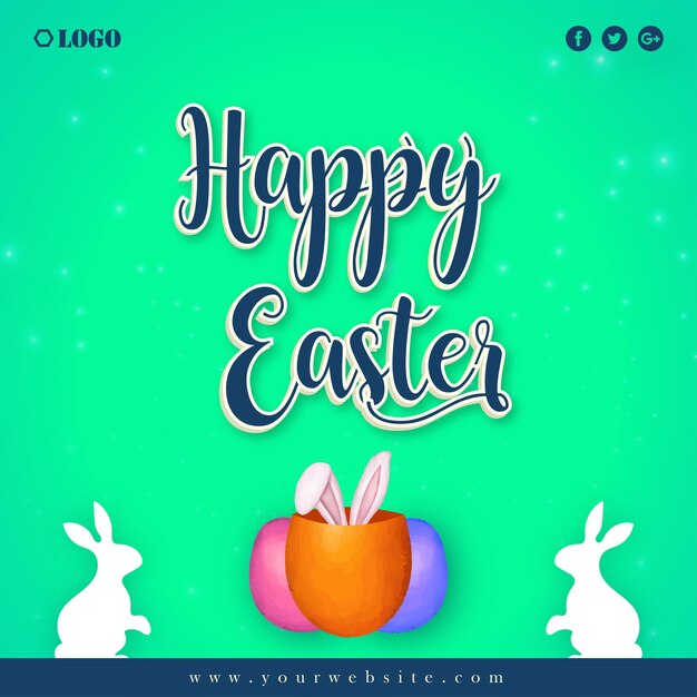 Carino colorato felice pasqua vendita poster banner verde sfondo blu con uova vettore gratuito