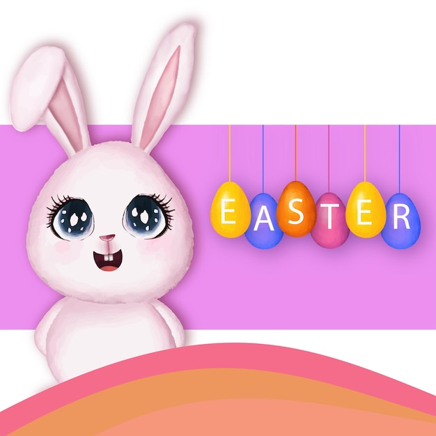 Vettore carino colorato felice pasqua vendita poster banner viola sfondo rosa con uova vettore gratuito