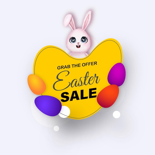 Cute colourful happy easter sale poster banner yellow white background with eggs free vector