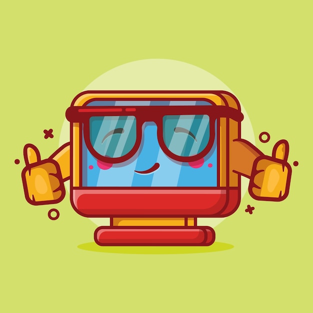 cute computer monitor character mascot with thumb up hand gesture isolated cartoon