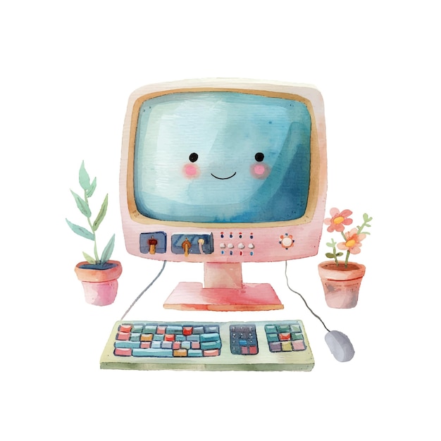 cute computer vector illustration in watercolour style