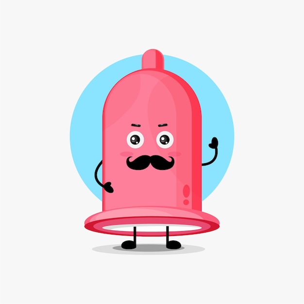 Cute condom character with mustache