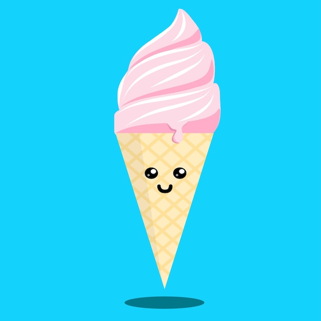 A cute cone ice cream in cartoon illustration design