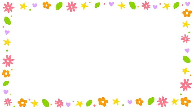 Vector cute confetti daisy flower heart star leaf flower ditsy doodle colorful rectangle border frame